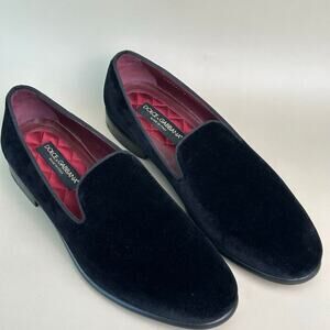 Dolce & Gabbana Black Velvet Loafers for Men - Luxury Designer Shoes Size 9